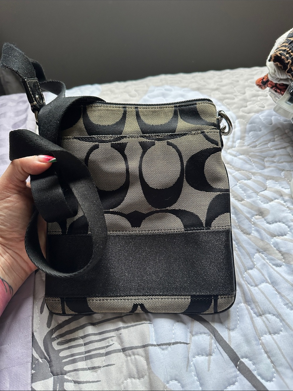 Coach Black and Khaki Signature Crossbody